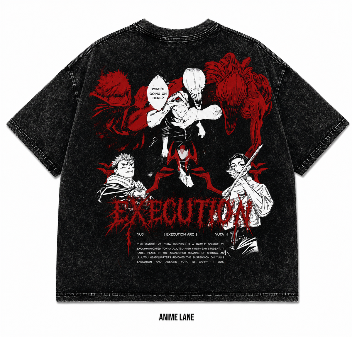 Playera Yuta x Itadori JJK Oversize Acid Wash 230 GSM