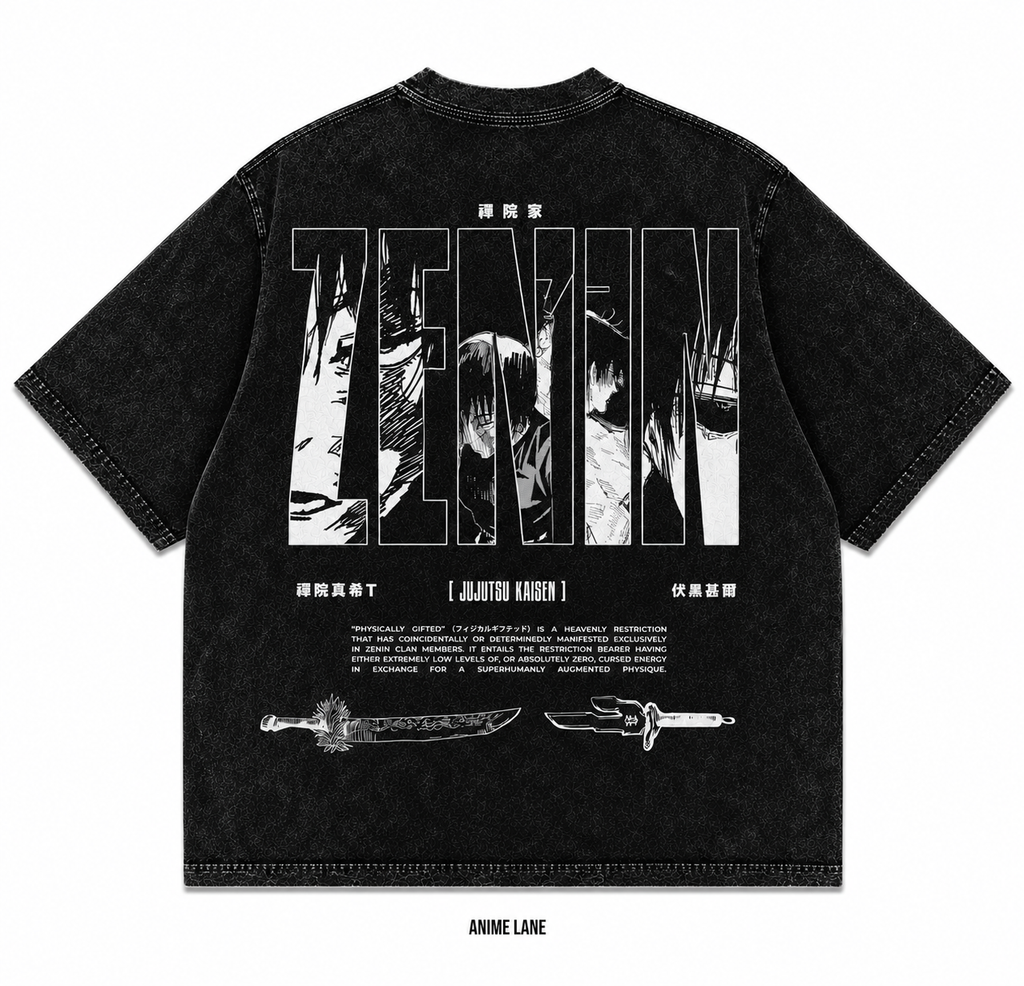 Playera Zenin JJK Oversize Acid Wash 230 GSM