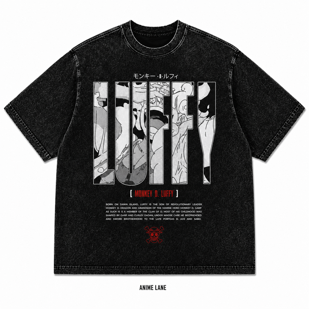 Playera Luffy One Piece Oversize Acid Wash 230 GSM