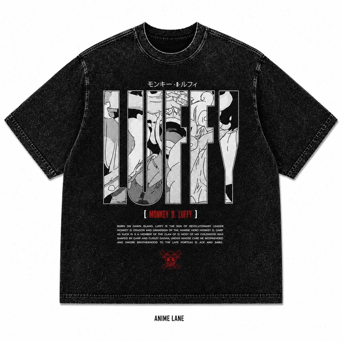 Playera Luffy One Piece Oversize Acid Wash 230 GSM