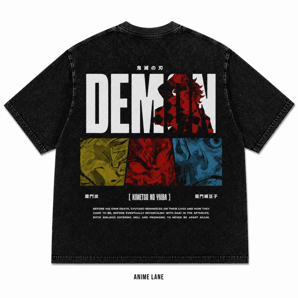 Playera Demon Slayer Oversize Acid Wash 230 GSM