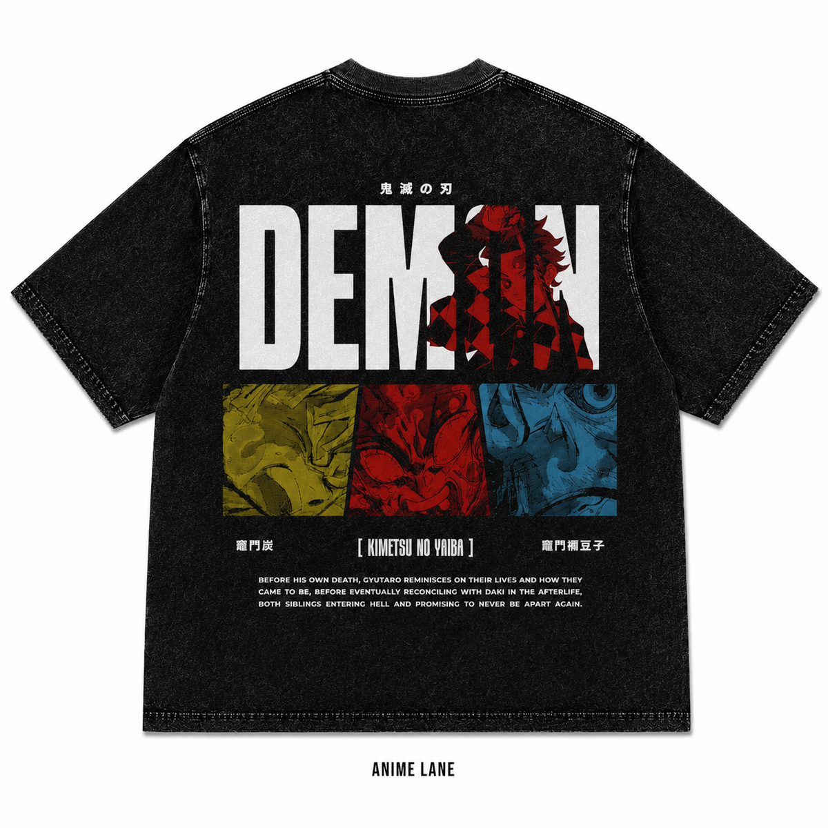 Playera Demon Slayer Oversize Acid Wash 230 GSM