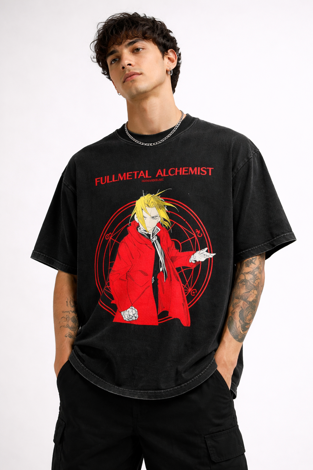 Playera Fullmetal Alchemist Oversize Acid Wash 230 GSM