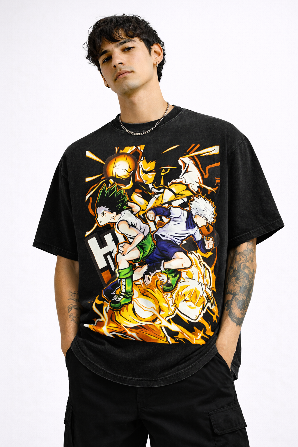 Playera Gon & Killua HXH Oversize Acid Wash 230 GSM