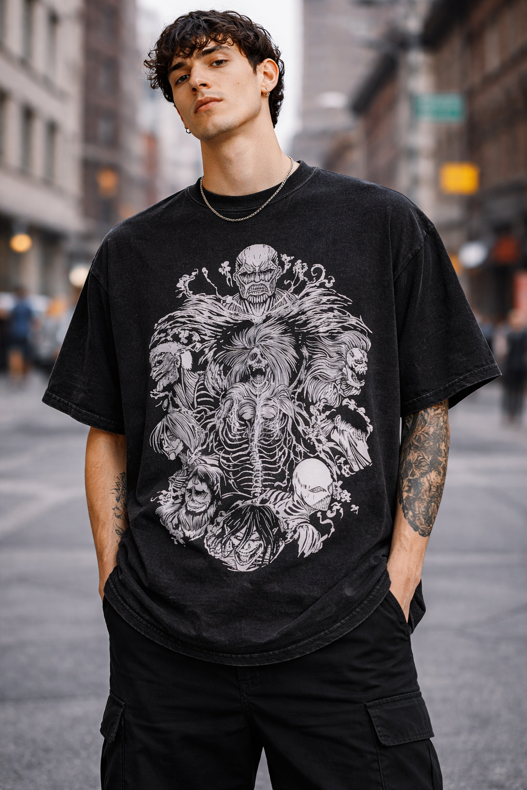 Playera Titanes AOT Oversize Acid Wash 230 GSM