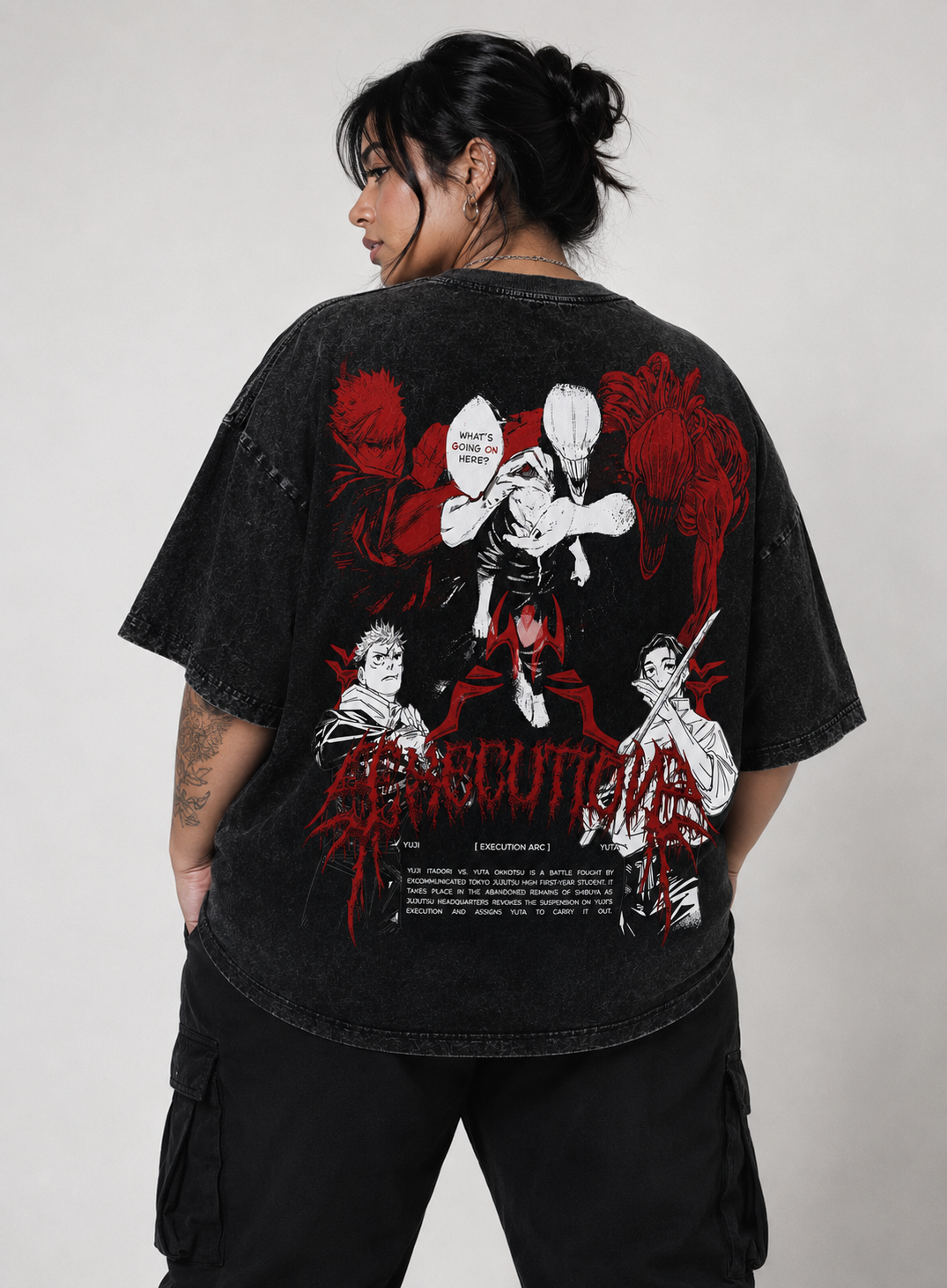 Playera Yuta x Itadori JJK Oversize Acid Wash 230 GSM