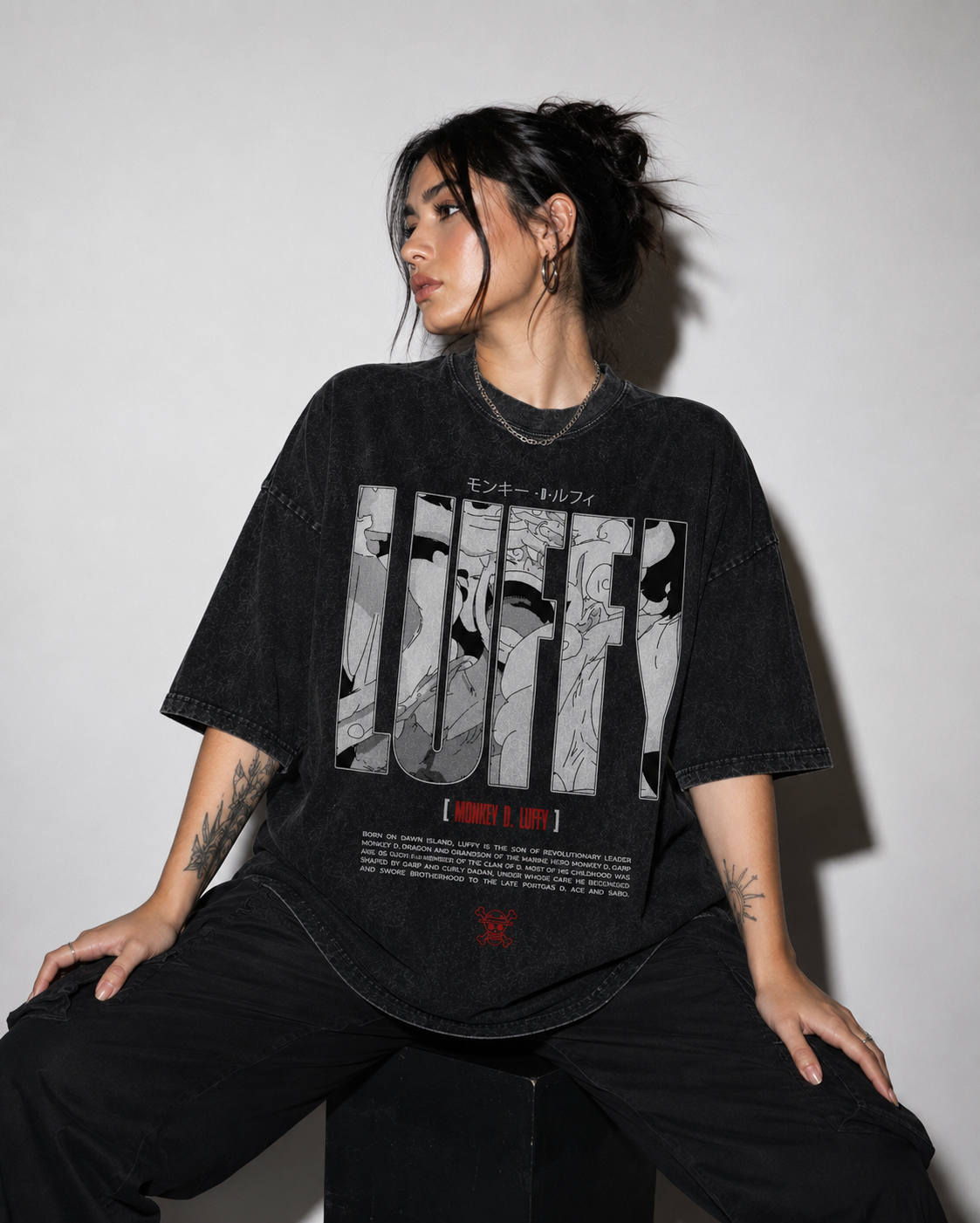 Playera Luffy One Piece Oversize Acid Wash 230 GSM