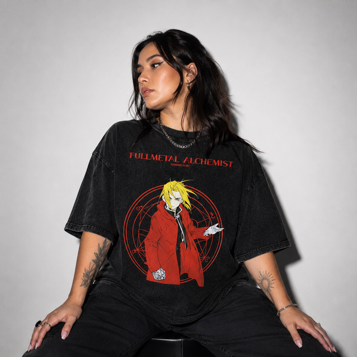 Playera Fullmetal Alchemist Oversize Acid Wash 230 GSM