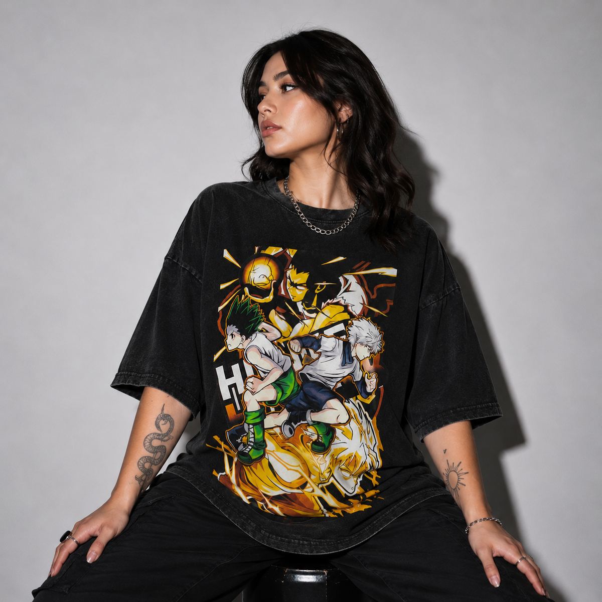 Playera Gon & Killua HXH Oversize Acid Wash 230 GSM