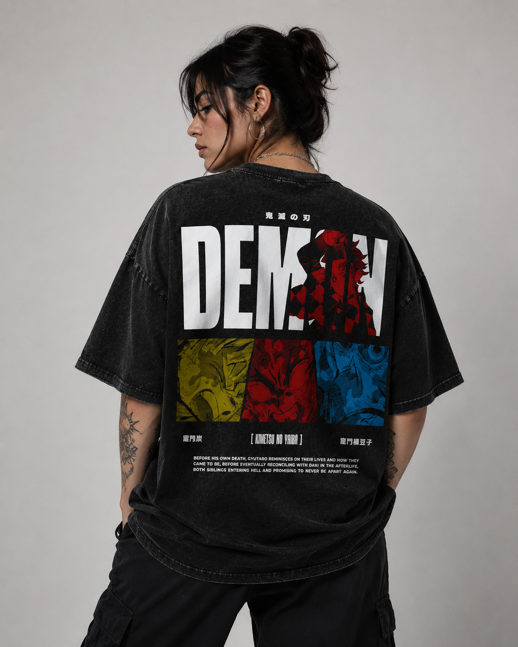 Playera Demon Slayer Oversize Acid Wash 230 GSM