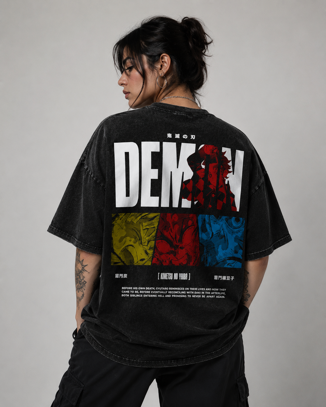 Playera Demon Slayer Oversize Acid Wash 230 GSM
