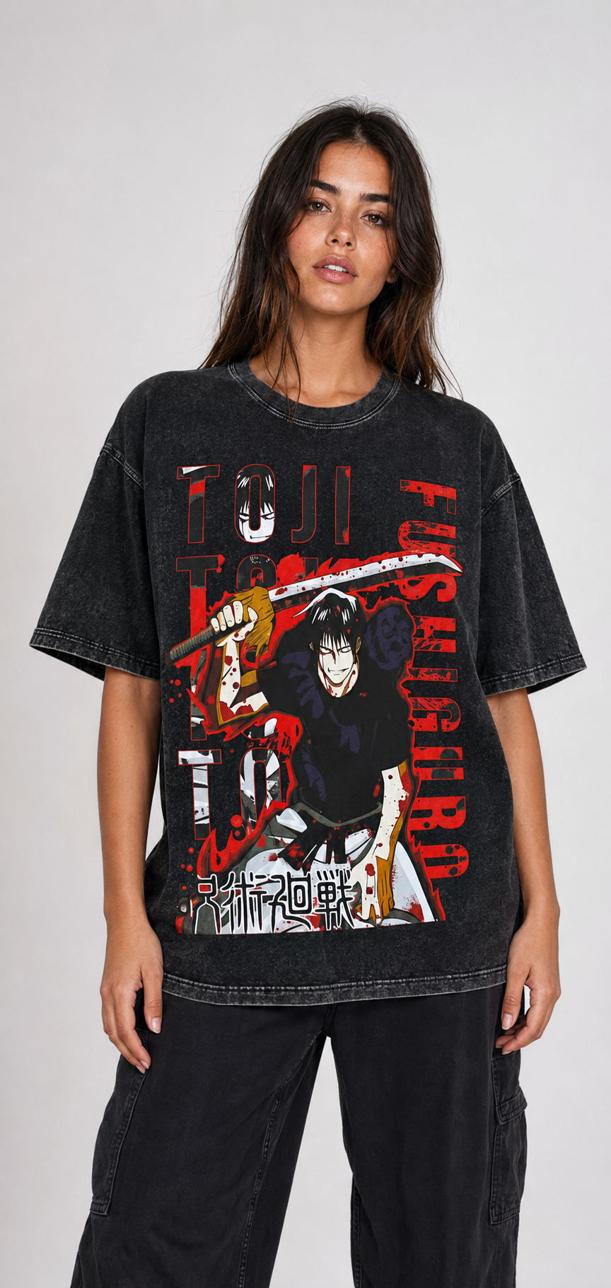 Playera Toji JJK Oversize Acid Wash 230 GSM