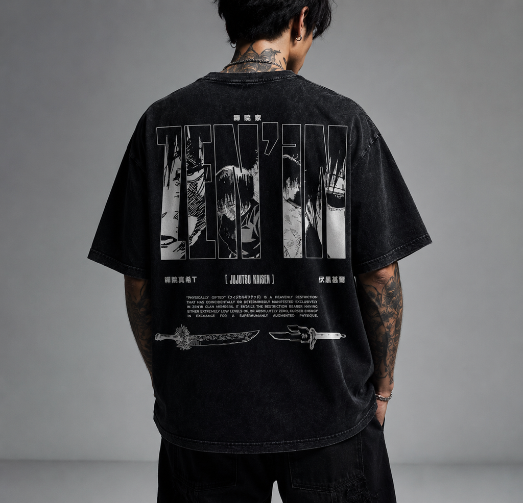 Playera Zenin JJK Oversize Acid Wash 230 GSM