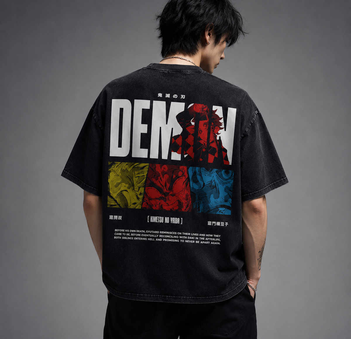 Playera Demon Slayer Oversize Acid Wash 230 GSM