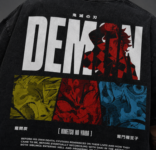 Playera Demon Slayer Oversize Acid Wash 230 GSM