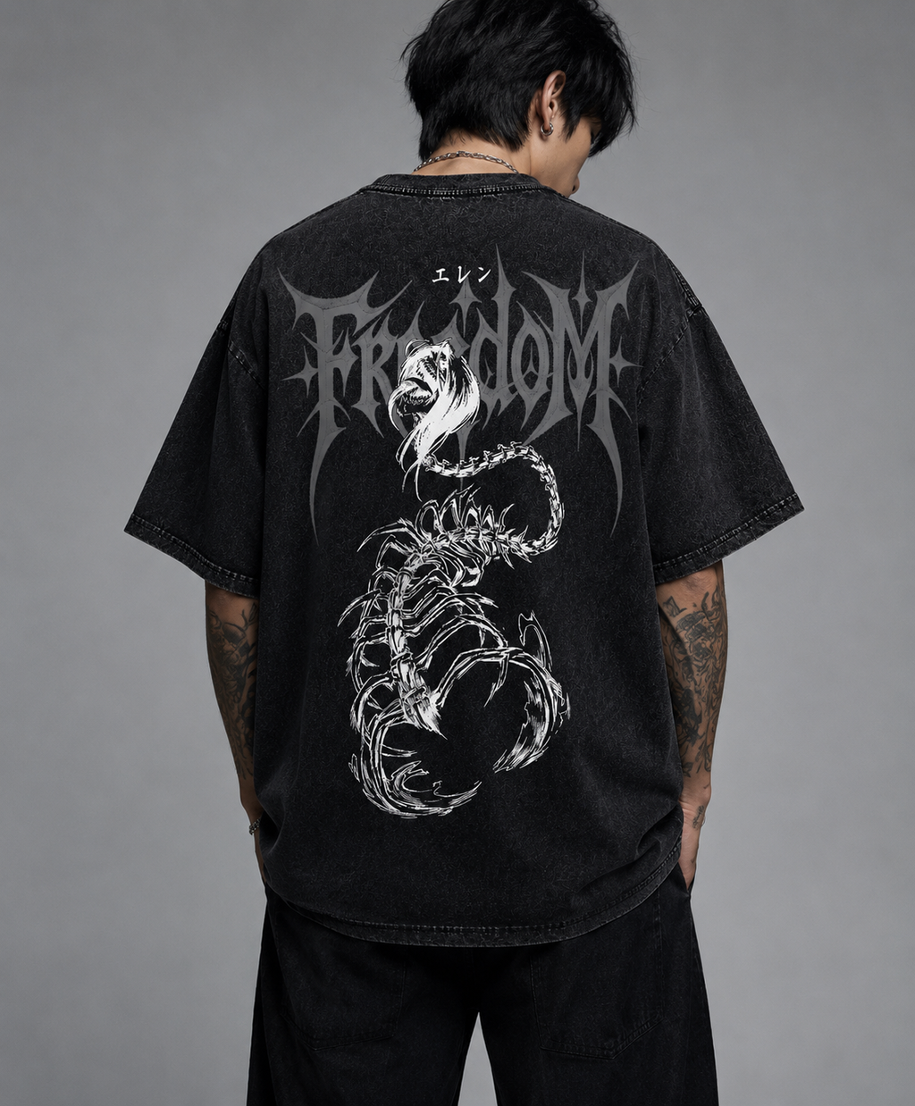 Playera Eren AOT Oversize Acid Wash 230 GSM