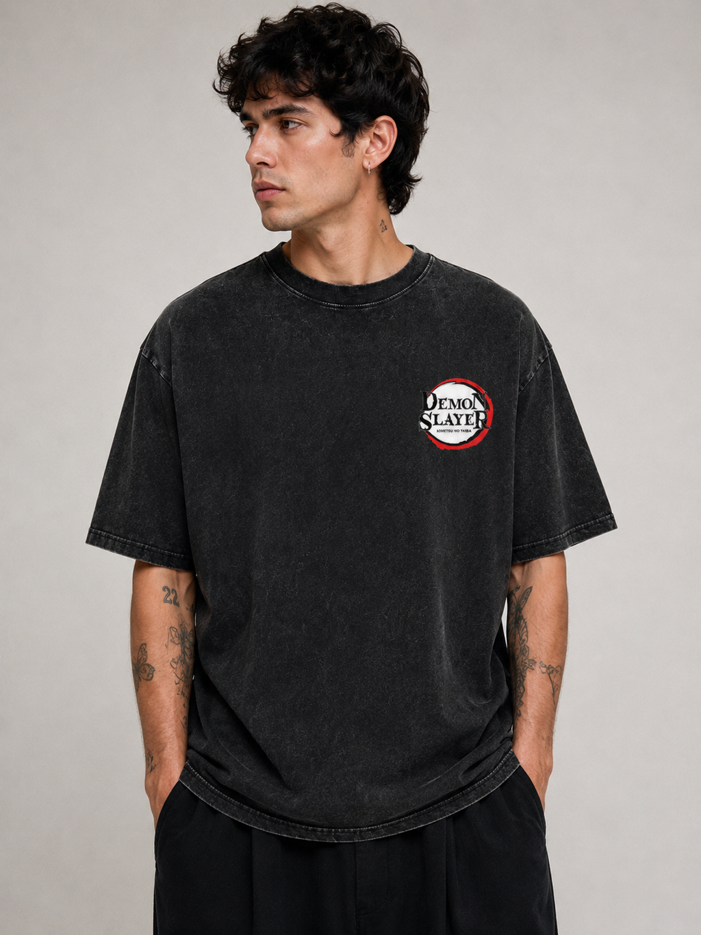 Playera Demon Slayer Oversize Acid Wash 230 GSM