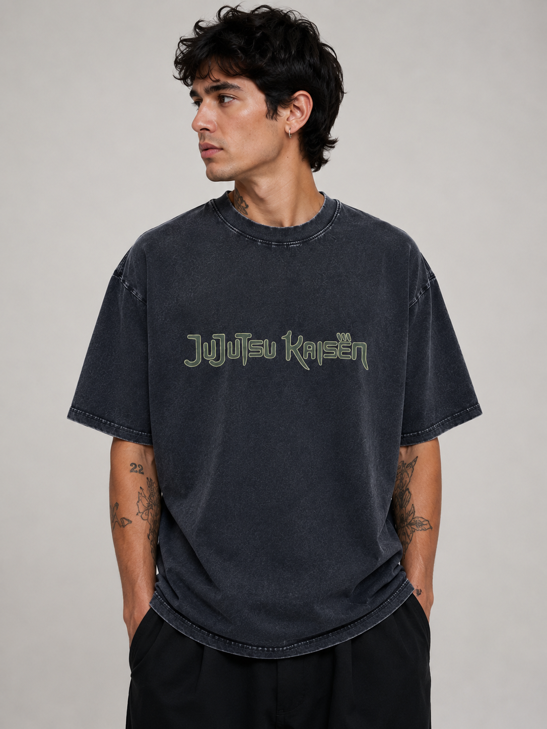 Playera Yuta x Itadori JJK Oversize Acid Wash 230 GSM