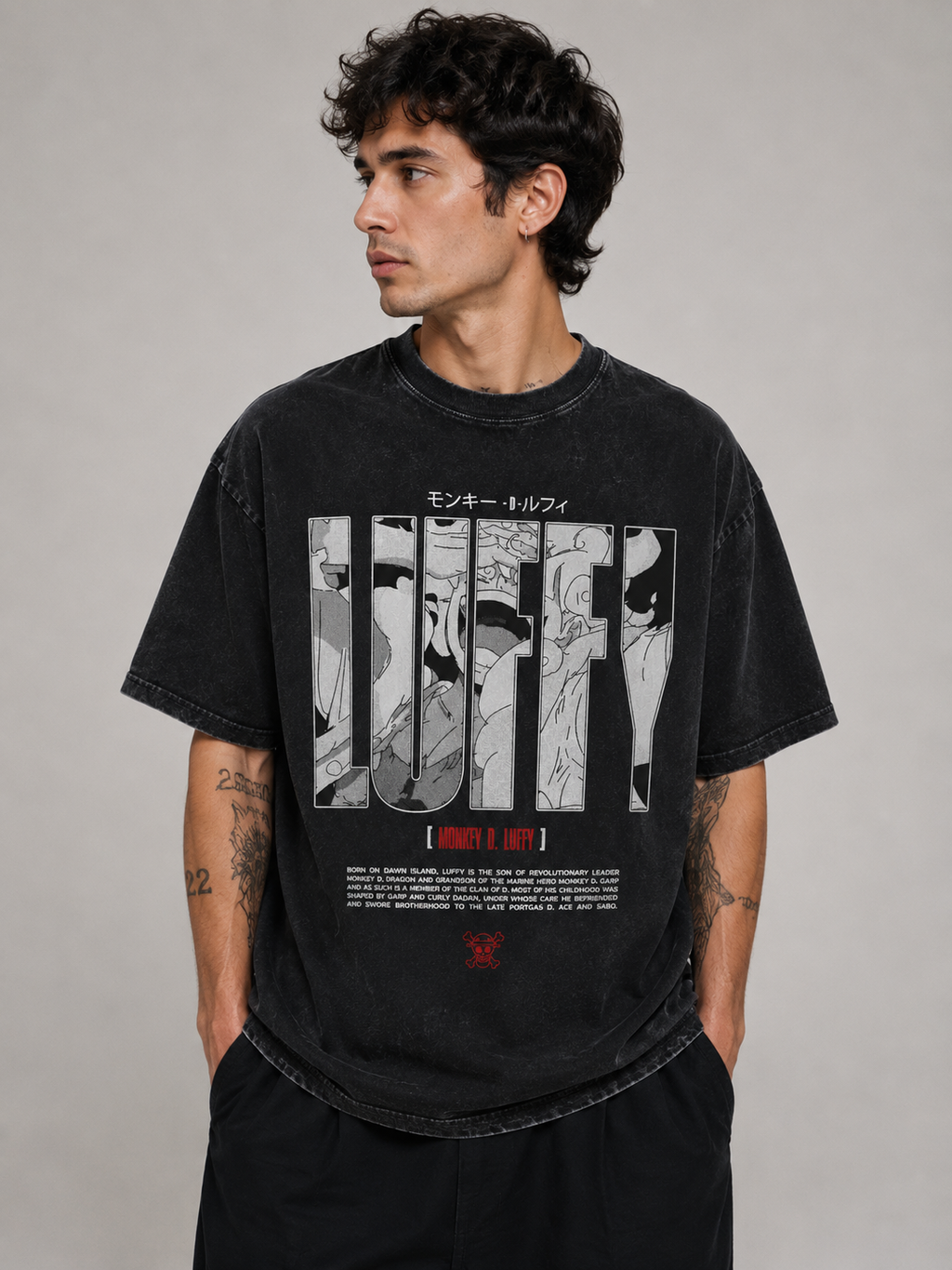 Playera Luffy One Piece Oversize Acid Wash 230 GSM