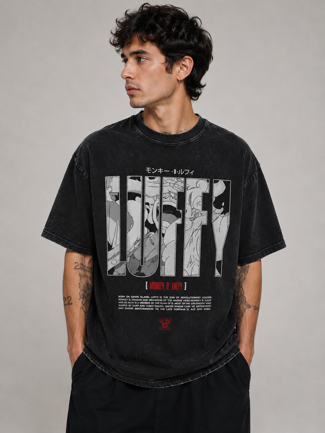 Playera Luffy One Piece Oversize Acid Wash 230 GSM