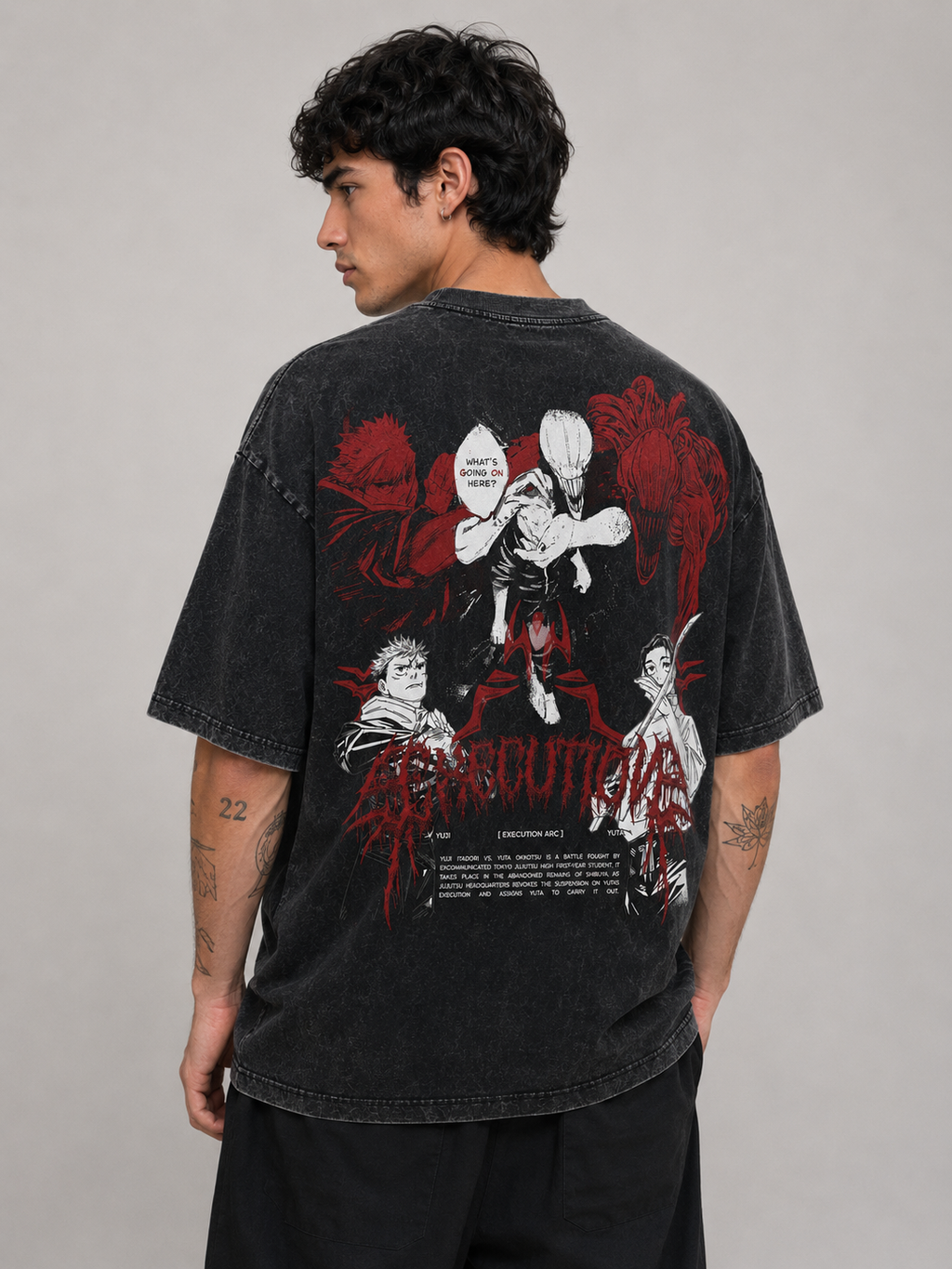 Playera Yuta x Itadori JJK Oversize Acid Wash 230 GSM
