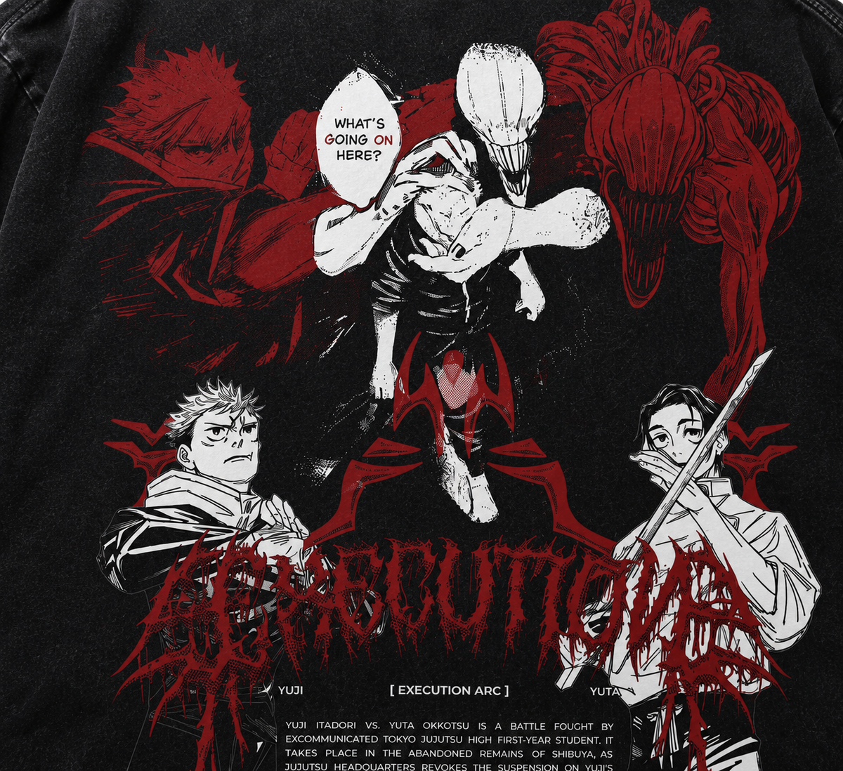 Playera Yuta x Itadori JJK Oversize Acid Wash 230 GSM