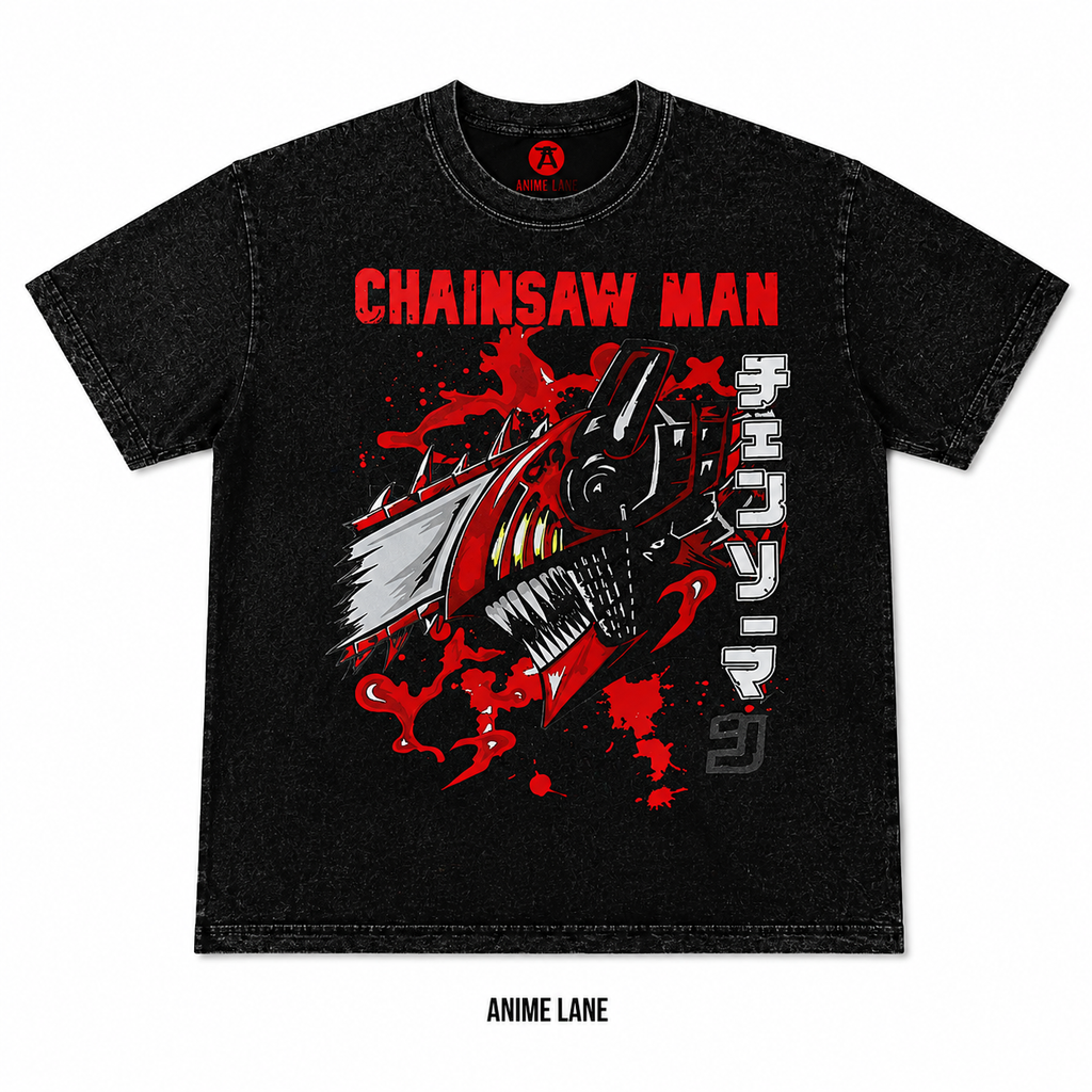 Playera Chainsaw Man Oversize Acid Wash 230 GSM